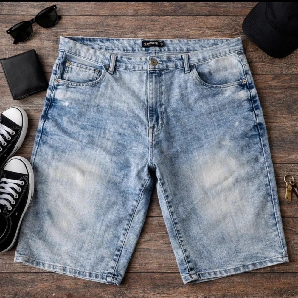 Southpole Blue Jean Shorts Slim Acid Wash Stretch Baggy Y2K Streetwear 42x12